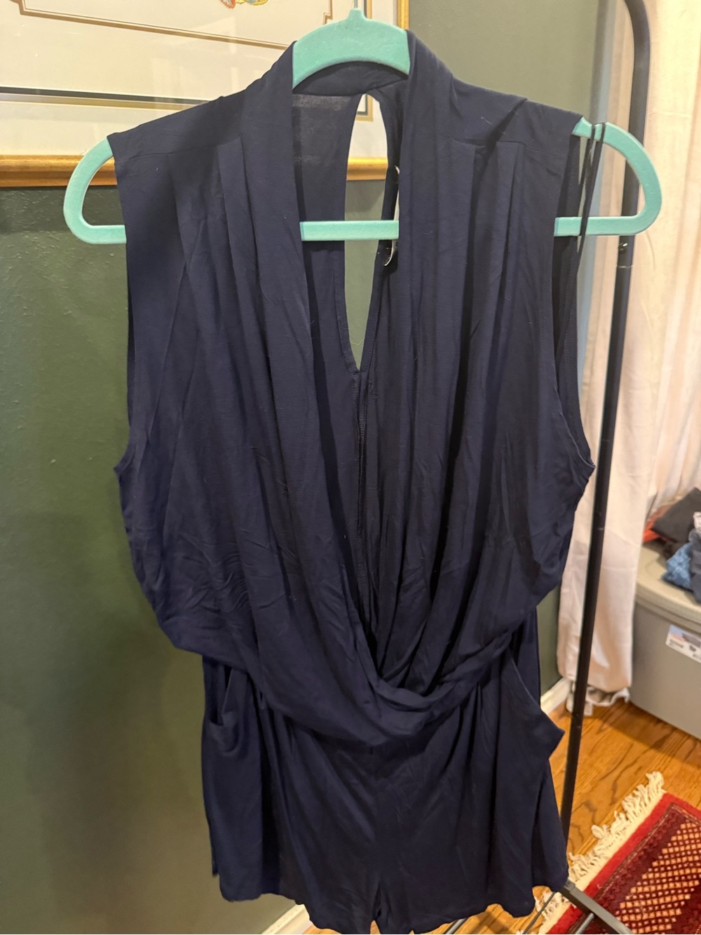 Trina Turk Navy Halter style Draped Romper
